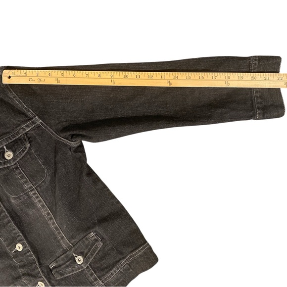 Chicos Platinum Jacket Women’s 1 (Medium) Black Denim Pockets Stretch Classic - Picture 12 of 13